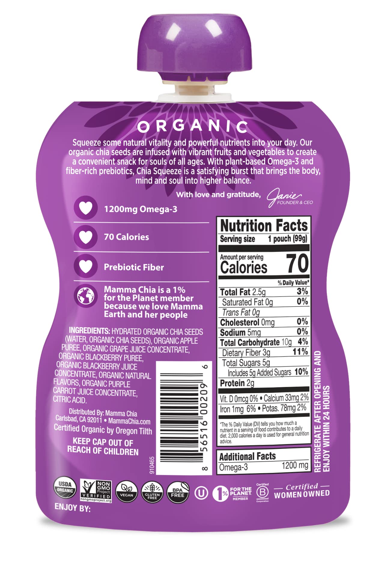 Amazon.com: Mamma Chia Organic Vitality Squeeze Snack, Blackberry